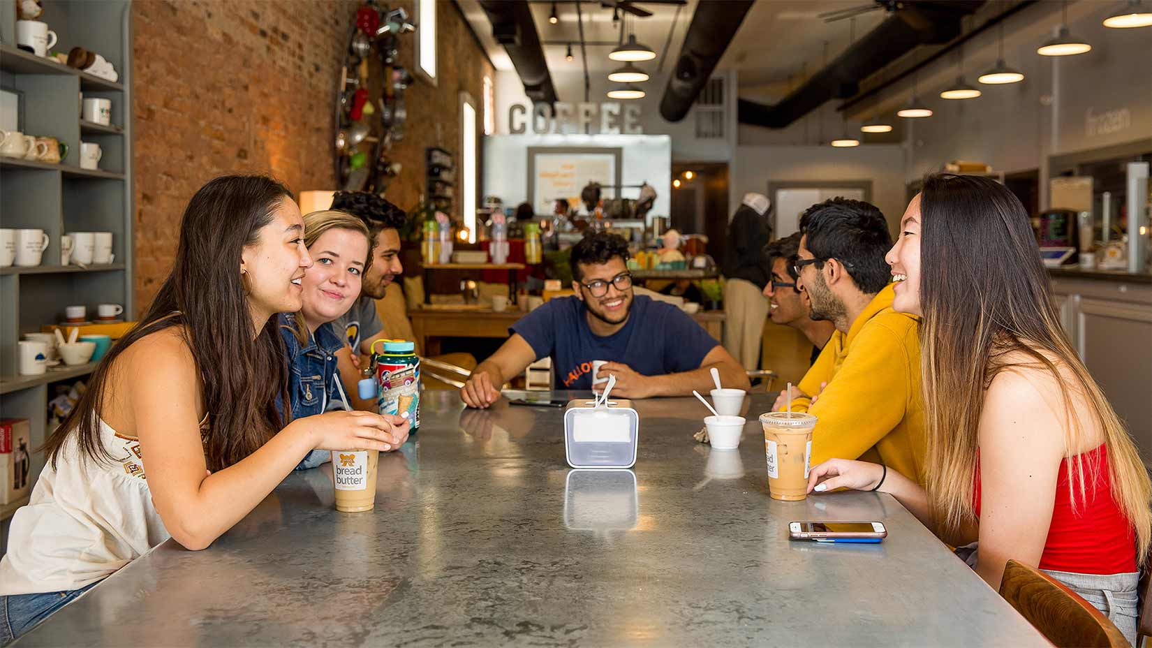 Students grab some coffee at a local bakery on the Covington square.