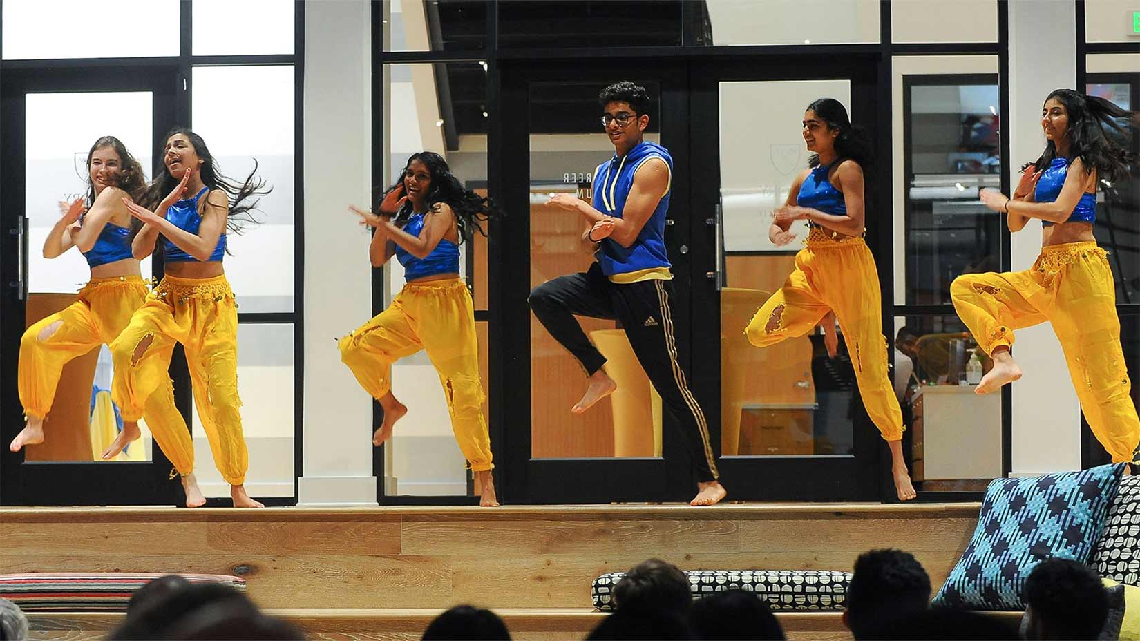 Student dance group Nishana performs in the student center.