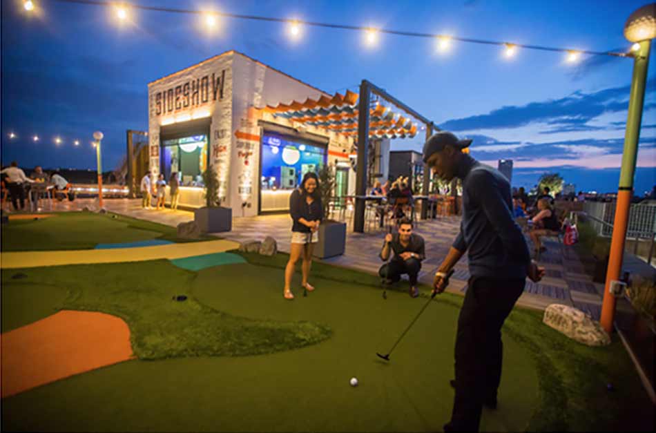 Students enjoy roof top entertainment at Atlanta's Ponce City Market.