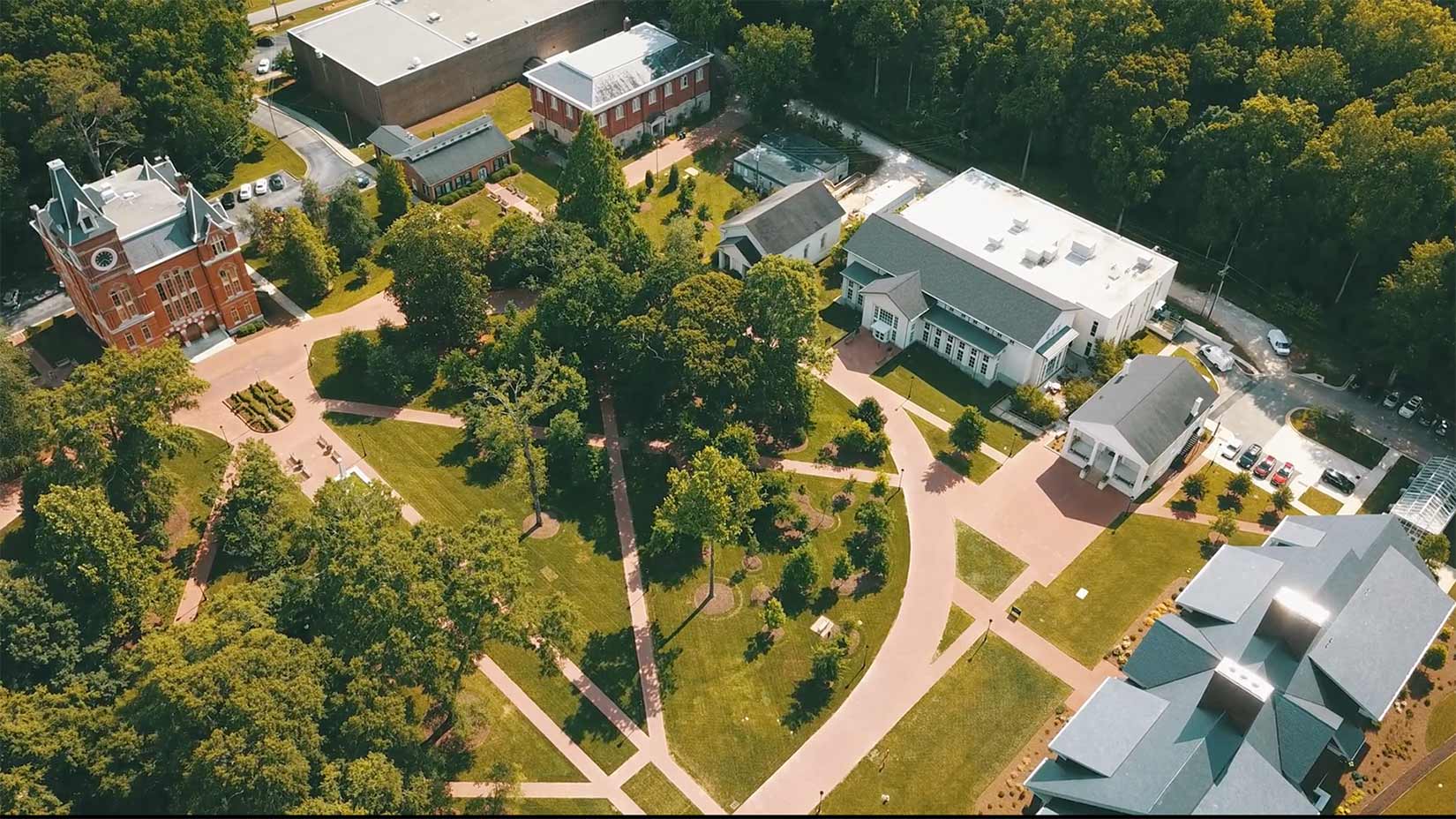 An aerial view of the Oxford campus.