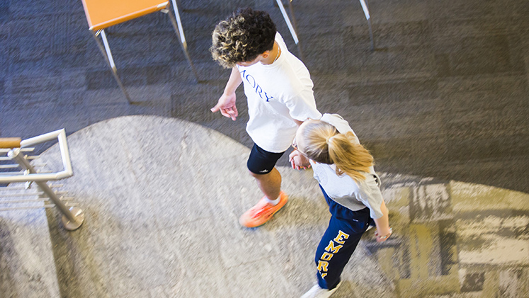 Oxford students head to the second floor of the Library.