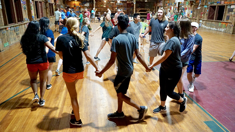 Fall retreat participants at a barn dance