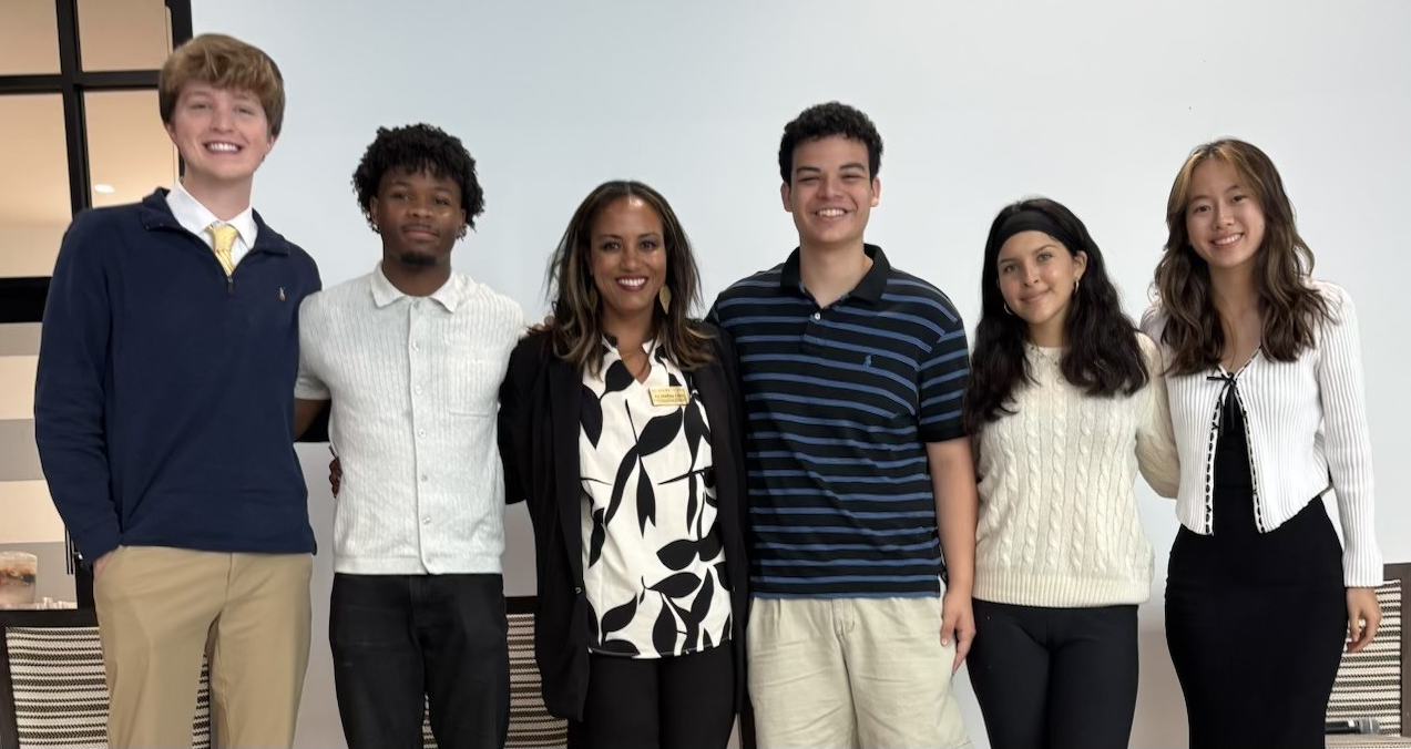 Dean Cepin with student panelists.